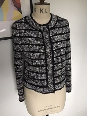 Marc Jacobs Black and White Tweed-Effect Cropped Blazer